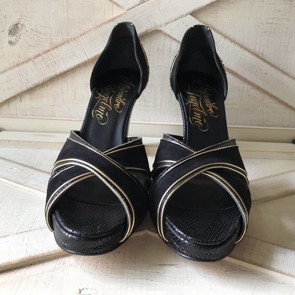 ALEJANDRO INGELMO Rita Heels In Black Suede with Gold accents (size 7.5) - Picture 3 of 10